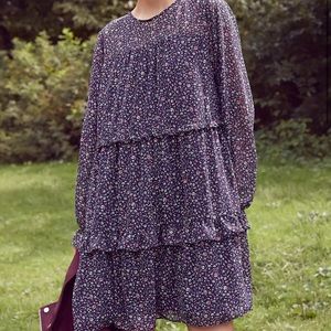 Loft Floral Print Tiered Swing Dress